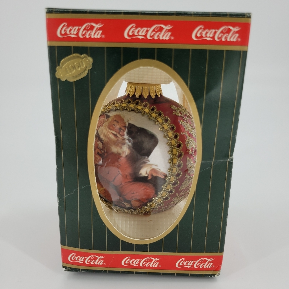 Vintage 1995 Coca-Cola Trim Tree Christmas Ornament Ball Santa Circa 1960 Design